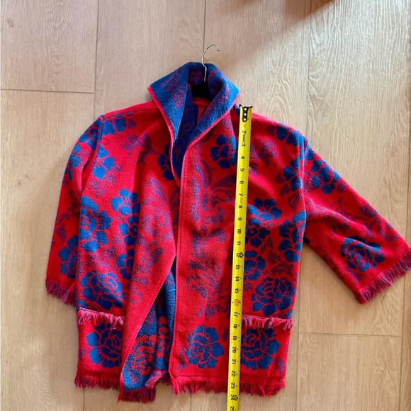 Vintage Terry Cloth Floral Patterned Jacket - Red and Blue - Picture 3 of 5